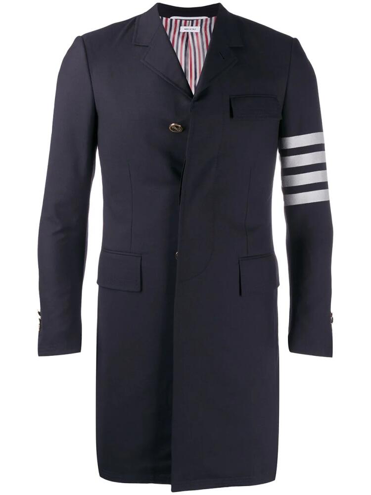 Thom Browne 4-Bar plain weave suiting overcoat - Blue Cover