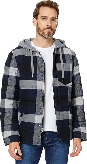 Levi's(r) Cotton Plaid Quilted Puffer (Navy/White) Men's Jacket Cover