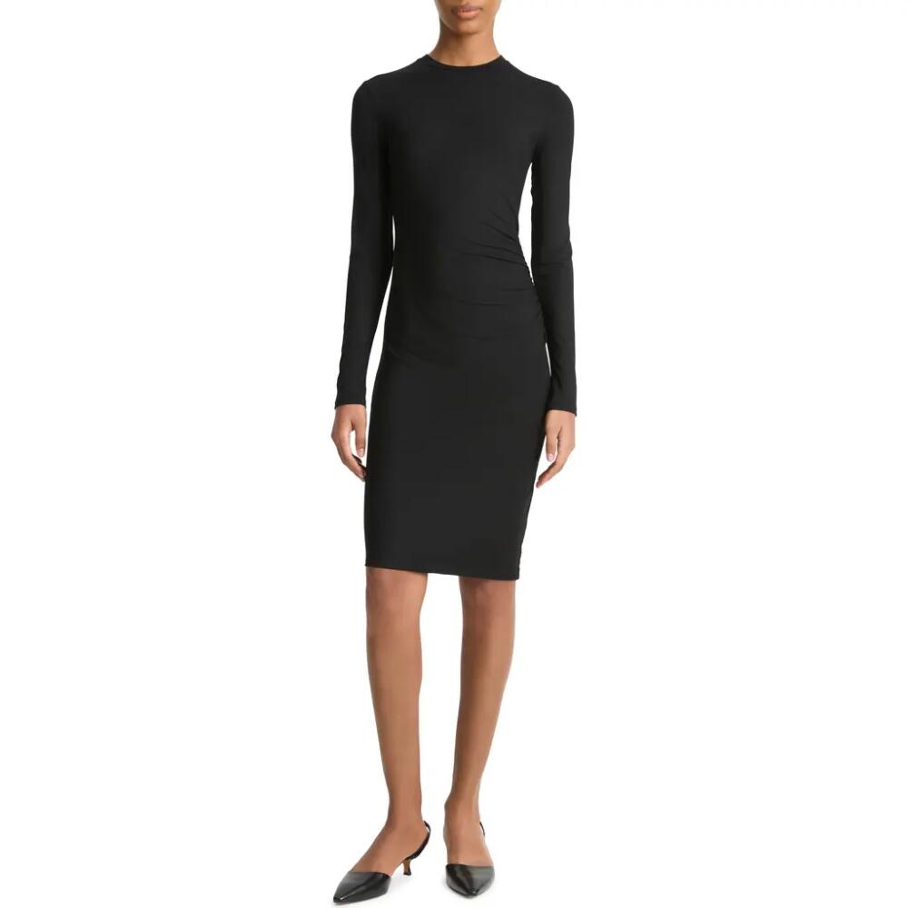 Vince Draped Long Sleeve Crewneck Dress in Black Cover