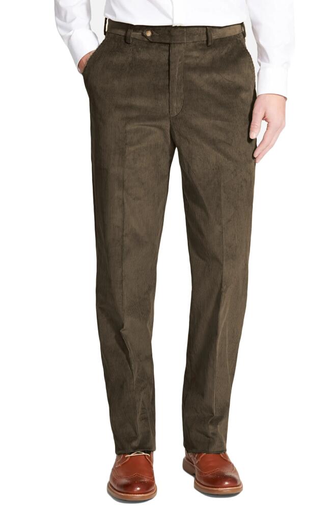 Berle Luxury Italian Corduroy Flat Front Pants in Olive Cover