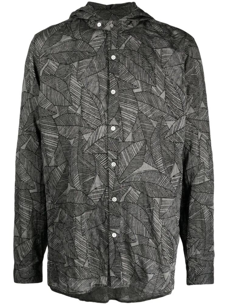 Mostly Heard Rarely Seen leaf-print hooded shirt - Grey Cover