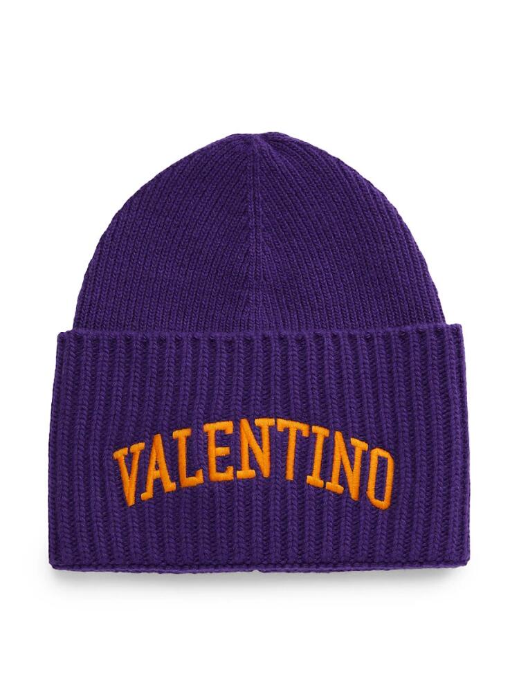 Valentino Garavani Men's Logo Embroidered Virgin Wool Beanie - Viola Cover