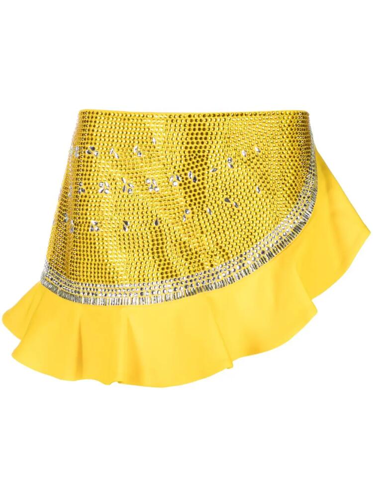 AREA Watermelon crystal-embellished ruffled skirt - Yellow Cover