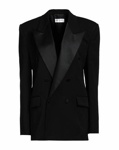 Saint Laurent Woman Blazer Black Wool, Polyester Cover