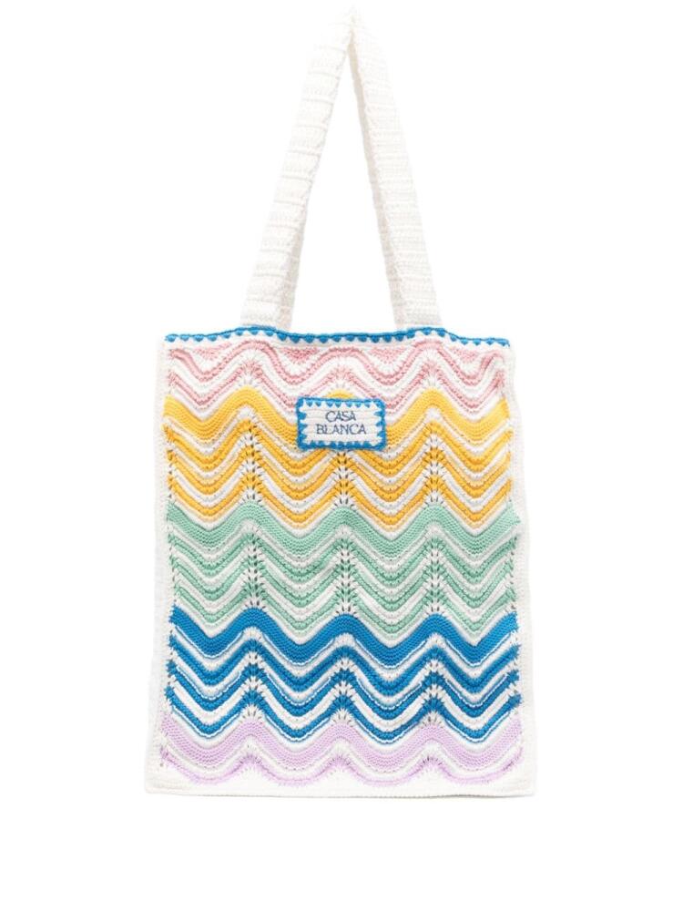 Casablanca wavy crochet tote bag - White Cover