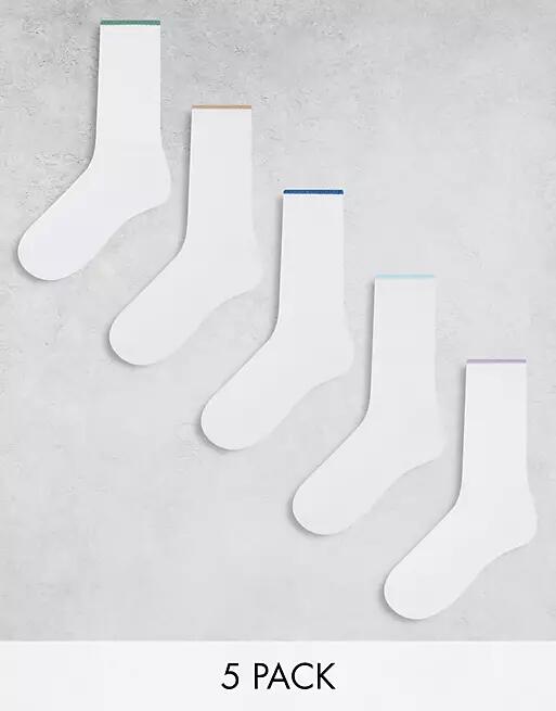 ASOS DESIGN 5 pack socks with contrast welt in white Cover