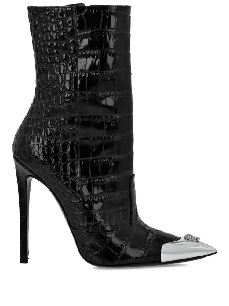 Philipp Plein 120mm skull-appliqué croco boots - Black Cover