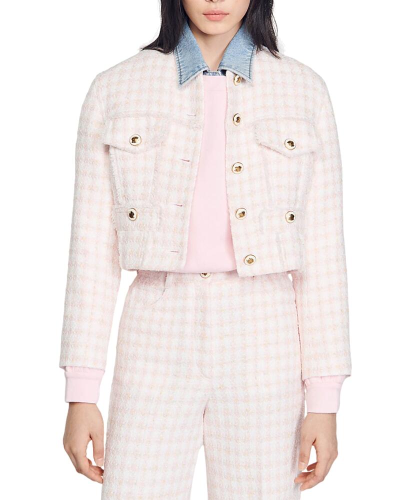 Sandro Cropped Tweed Button Front Jacket Cover