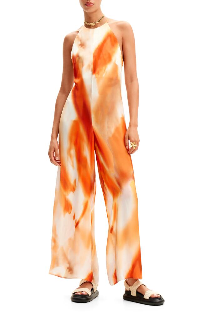 Desigual Abstract Halter Jumpsuit in Orange Cover