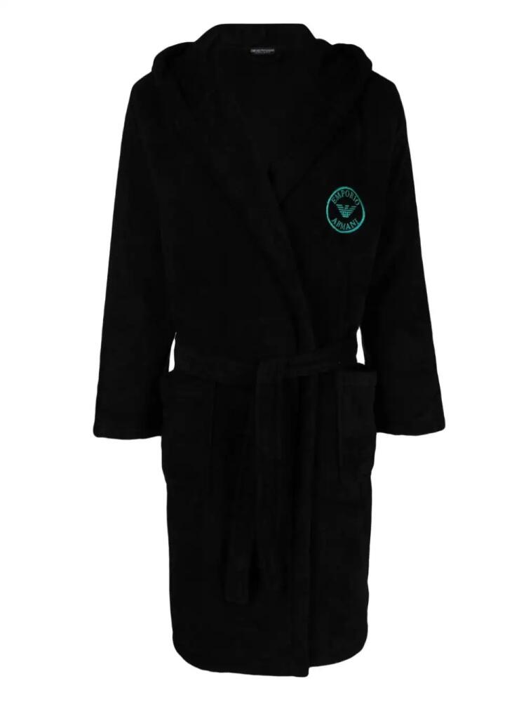 Emporio Armani logo-embroidered terry-cloth bathrobe - Black Cover