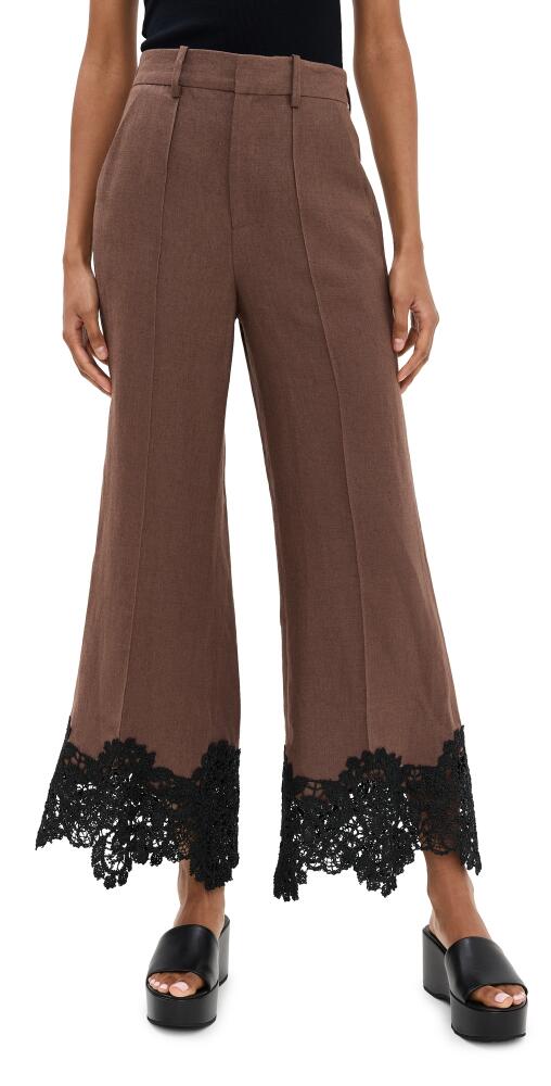 Rosie Assoulin Lace Paneled and Piped Flare Pants Chocolate Cover