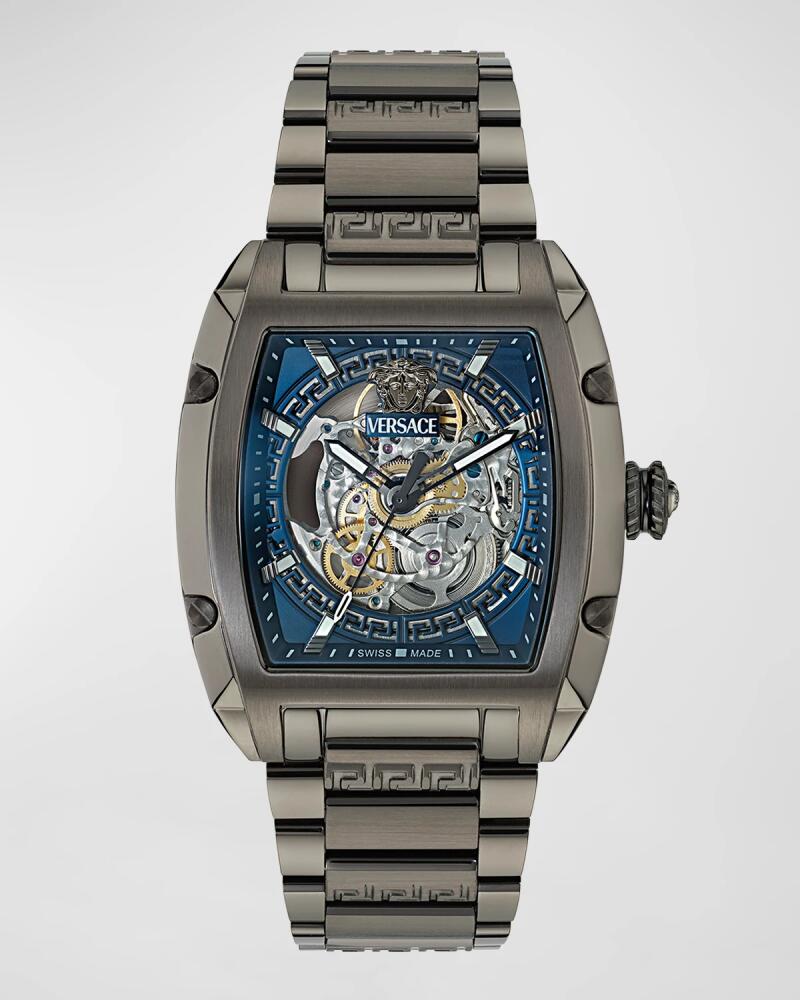 Versace Men's Dominus IP Gunmetal Skeleton-Dial Bracelet Watch, 42x49.5mm Cover