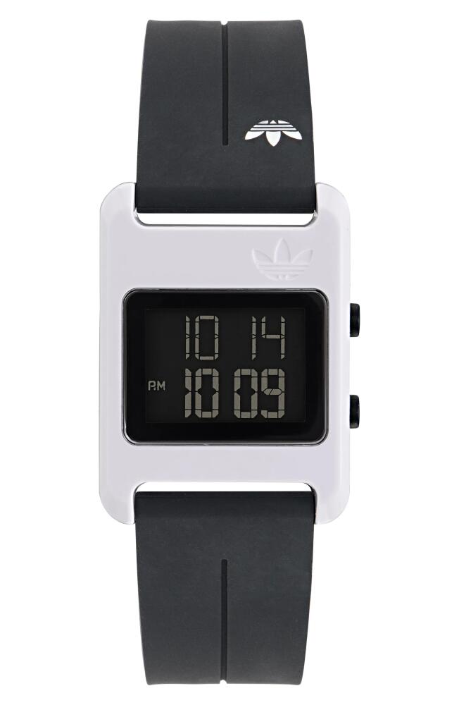 adidas Resin Case Silicone Strap Digital Watch, 31mm in Black/White Cover