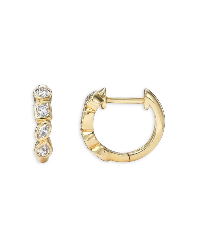 Zoe Lev 14K Yellow Gold Diamond Multi Cut Bezel Huggie Hoop Earrings Cover