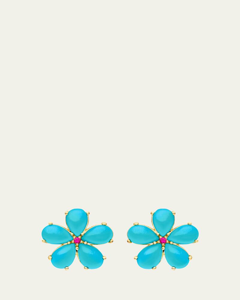 Paul Morelli 18k Turquoise Ruby Flower Statement Earrings Cover