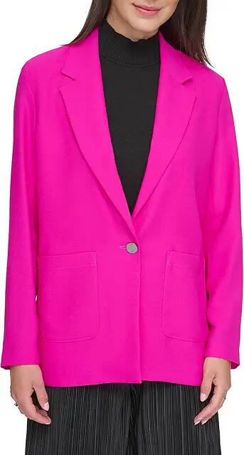 DKNY Long Sleeve Two-Pocket Satin Blazer (Electric Fuchsia) Women's Clothing Cover