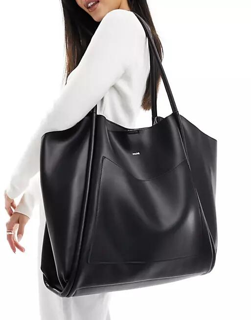 PASQ oversized slouch tote bag with removable pouch in black Cover