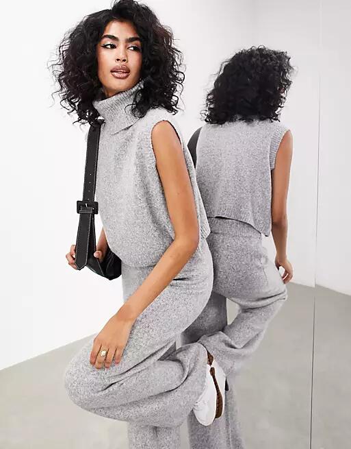 ASOS EDITION turtle neck sleeveless knit sweater in light gray Cover