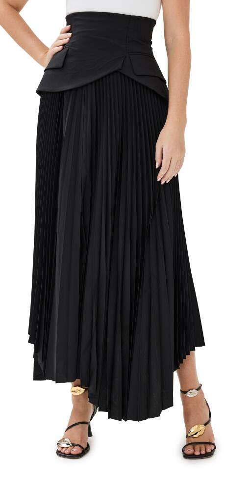 A. W.A. K.E. MODE Maxi Pleated Asymmetric Skirt with Basque Detail Black Cover