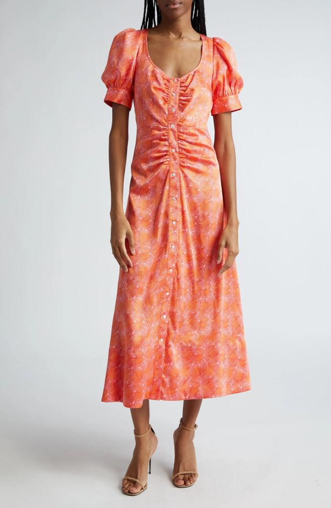 Cinq à Sept Ximena Summer Waves Midi Dress in Pale Flamingo/Orange Cover