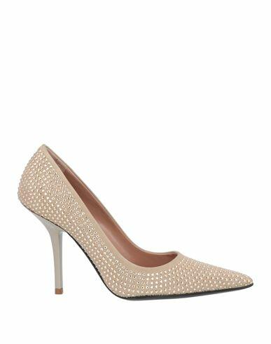 Eddy Daniele Woman Pumps Beige Soft Leather, Swarovski Crystal Cover