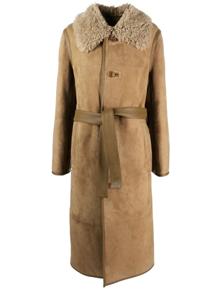 LEMAIRE belted shearling coat - Brown Cover