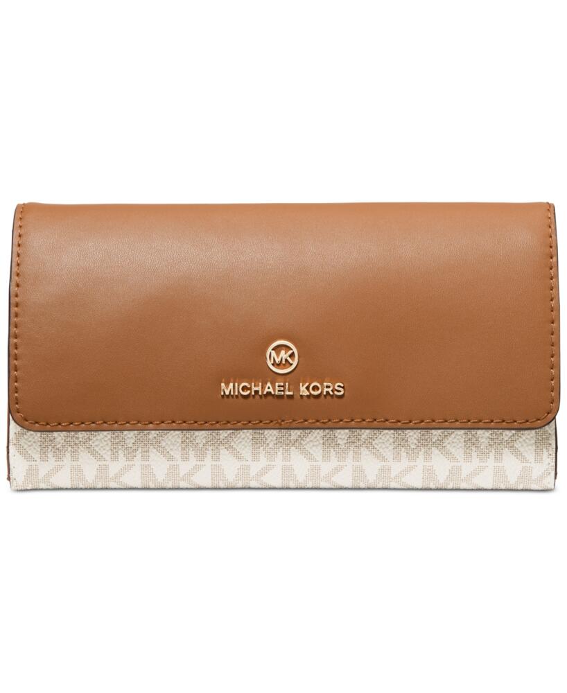 Michael Kors Logo Jet Set Charm Large Trifold Wallet - Vanilla/Acorn Cover