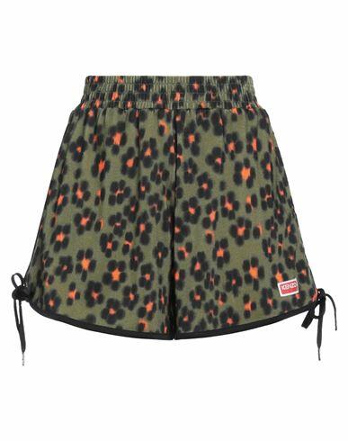 Kenzo Woman Shorts & Bermuda Shorts Military green Rayon, Cotton Cover