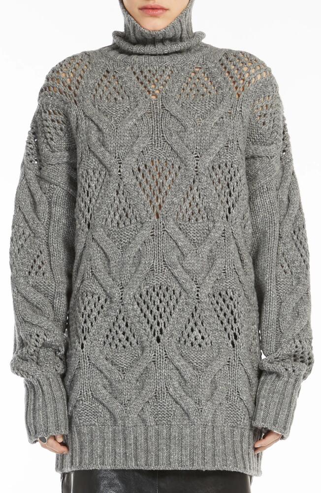 SPORTMAX Oversize Open Stitch Wool Blend Turtleneck Sweater in Medium Grey Cover