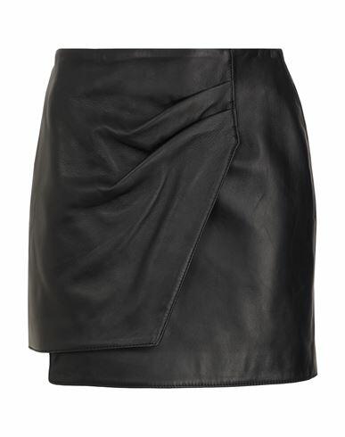 8 By Yoox Leather Wrap Mini Skirt Woman Mini skirt Black Lambskin Cover