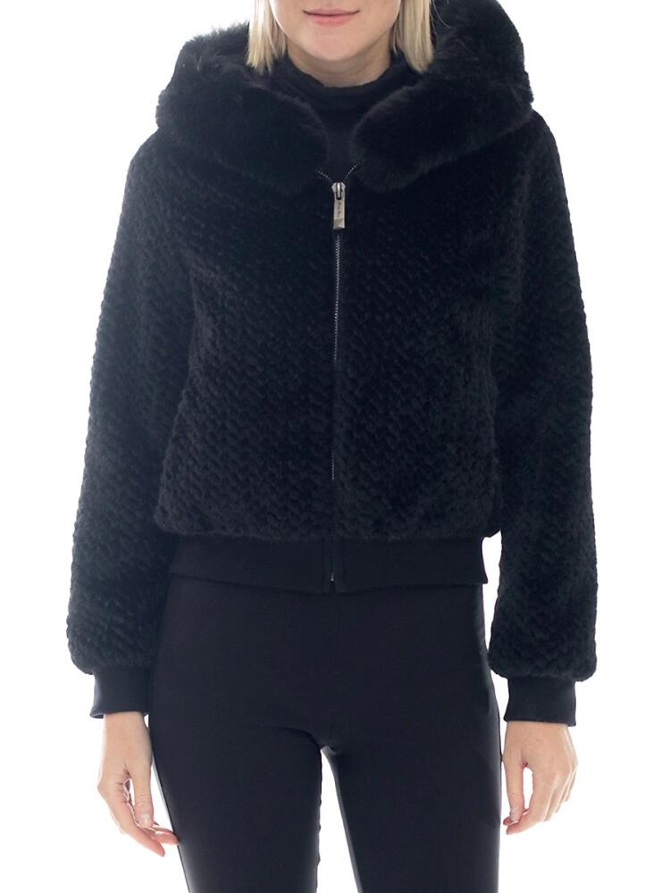 BELLE FARE Women's Cropped Hooded Faux FurJacket - Black Cover