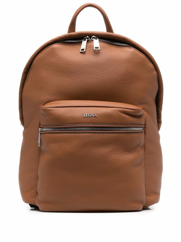 Zegna logo-plaque leather backpack - Brown Cover