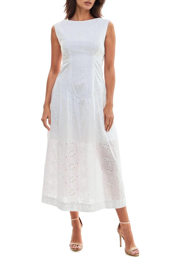 Socialite Back Cutout Sleeveless Cotton Eyelet Midi Dress in Bright White Cover