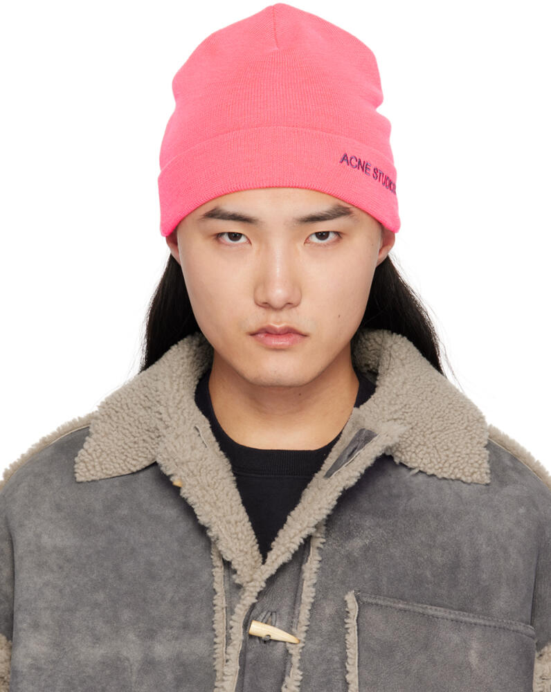 Acne Studios Pink Embroidered Logo Beanie Cover