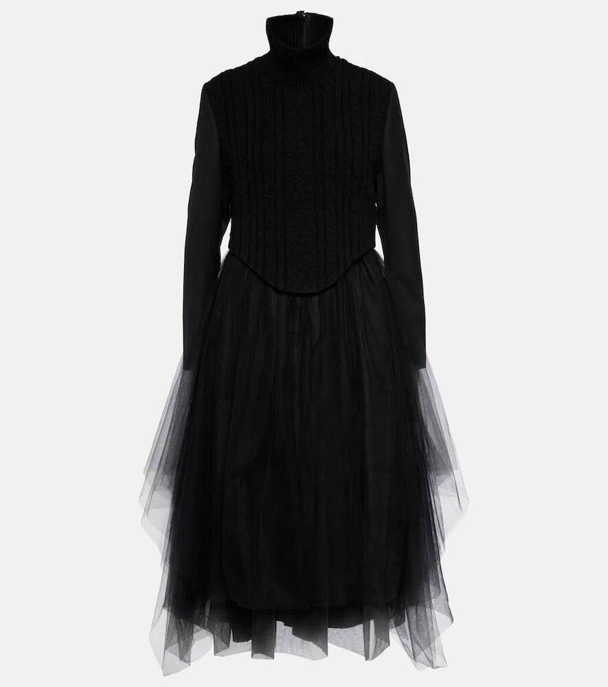 Noir Kei Ninomiya Wool-blend and tulle midi dress Cover