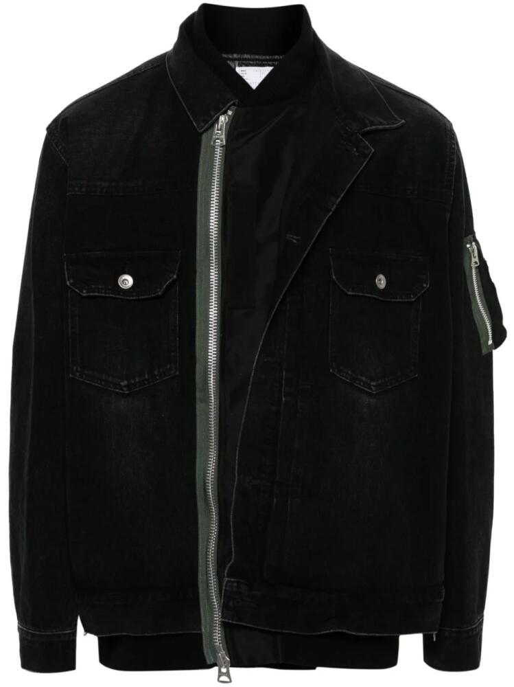 sacai layered denim jacket - Black Cover