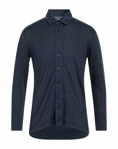 Daniele Fiesoli Man Shirt Navy blue Linen, Elastane Cover