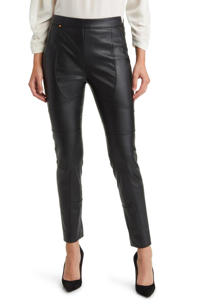 BOSS Tacka Slim Fit Faux Leather Pants in Black Cover