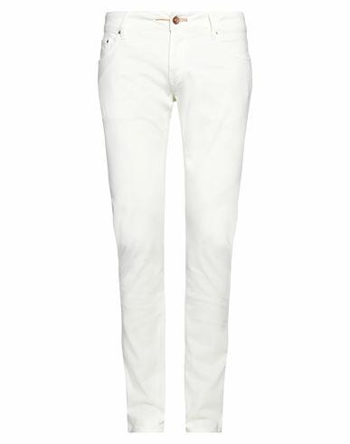 Hand Picked Man Pants Off white Cotton, Modal, Elastane Cover