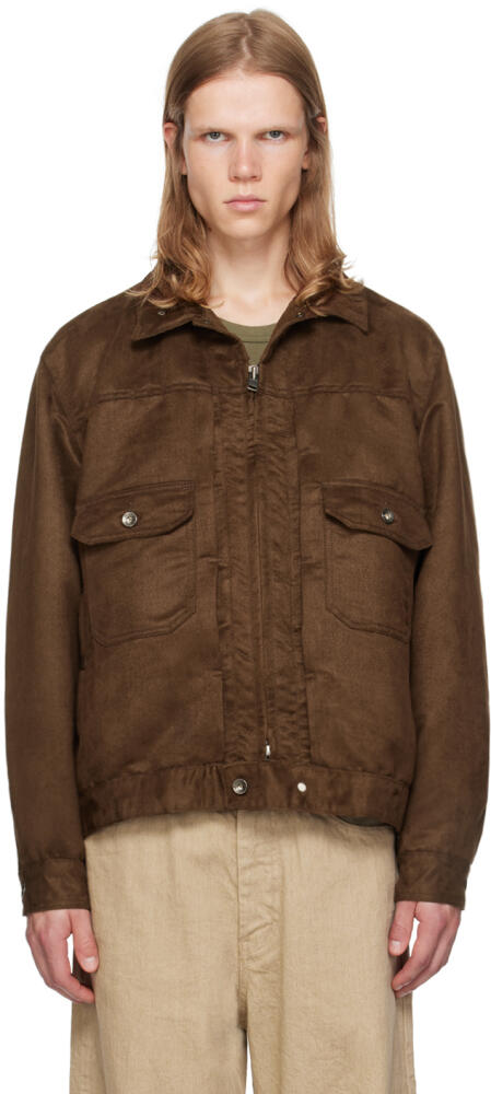 Engineered Garments Brown Button Tab Faux-Suede Jacket Cover