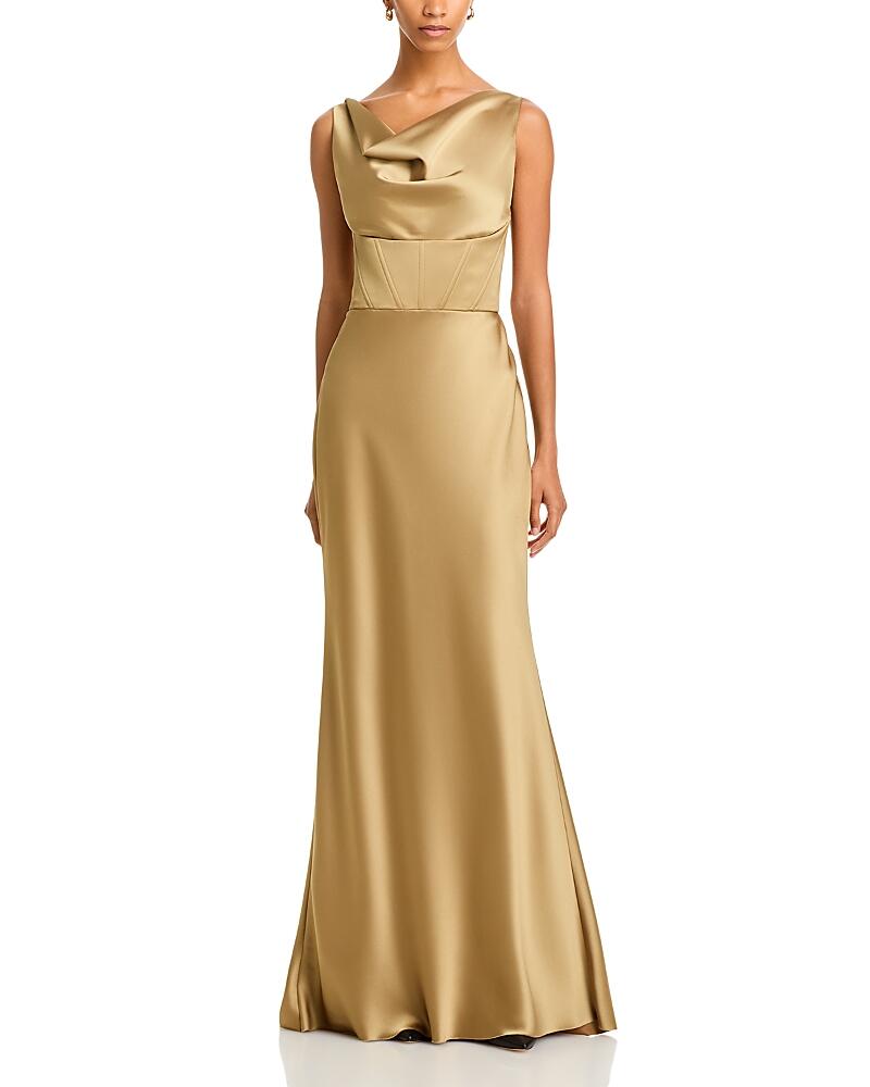 Amsale Cowl Neck Corset Slim Fit Gown Cover