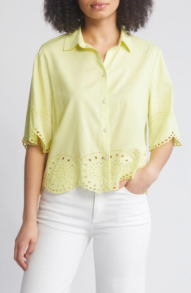 beachlunchlounge Clo Eyelet Border Button-Up Shirt in Acid Yellow Cover