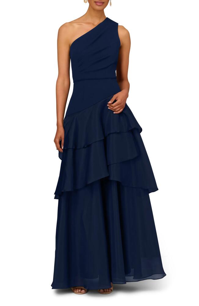 Aidan Mattox by Adrianna Papell Tiered One-Shoulder Ballgown in Twilight Cover