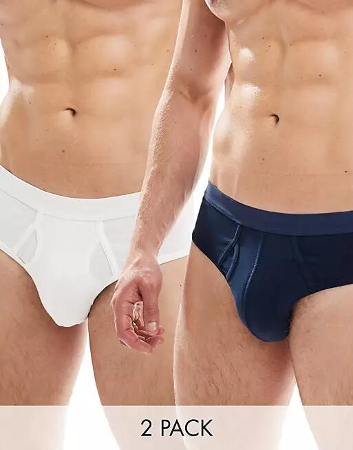 ASOS DESIGN 2 pack briefs in navy and white-Multi Cover