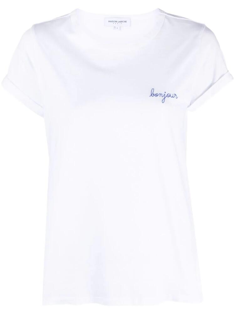 Maison Labiche slogan-embroidered organic cotton T-shirt - White Cover