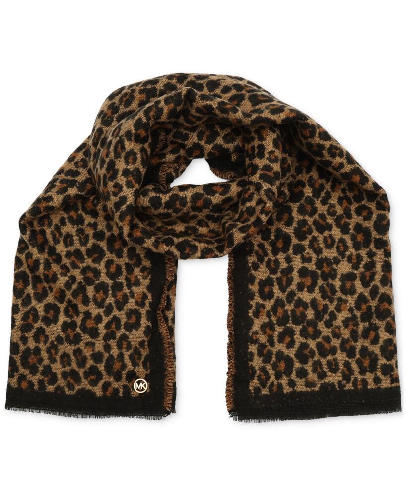 Michael Michael Kors Women's Boucle Leopard-Print Scarf - Dark Camel Cover