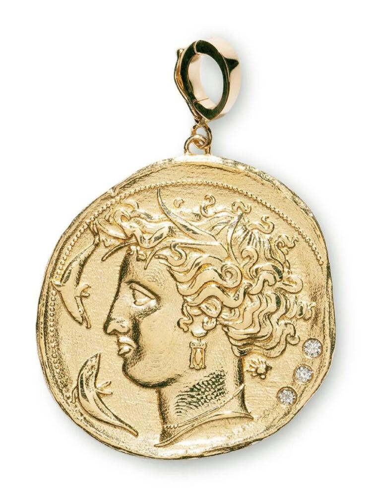 Azlee 18kt yellow gold large Goddess diamond coin pendant Cover