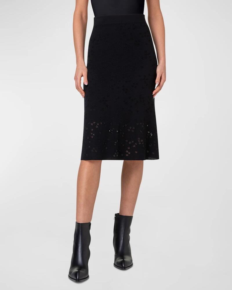 Akris Wool-Silk Blend Knit Midi Skirt with Stars Intarsia Detail Cover