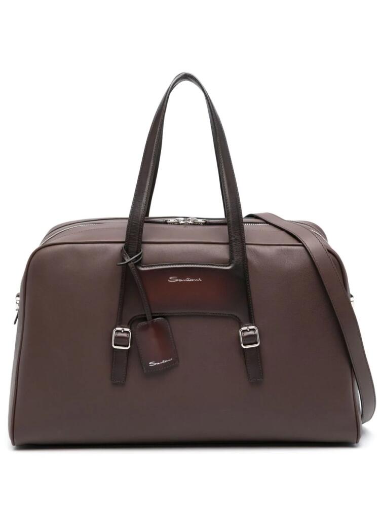 Santoni logo-stamp leather holdall - Brown Cover