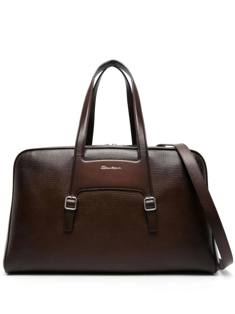 Santoni logo-lettering leather holdall - Brown Cover